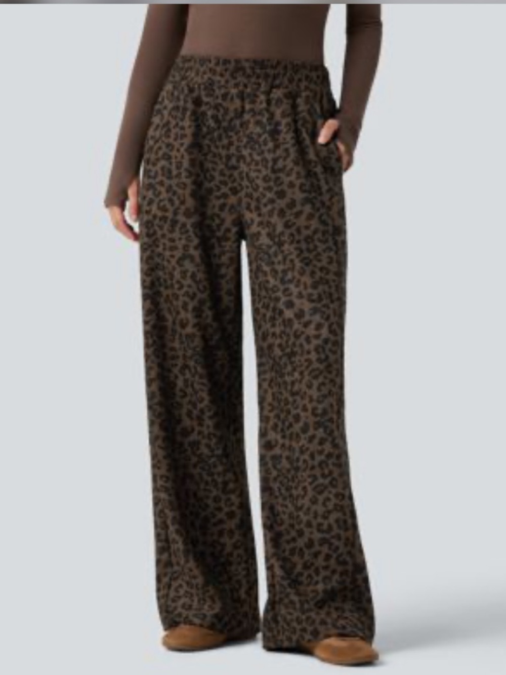 Halara Leopard Print Wide-Leg Pants - Brown